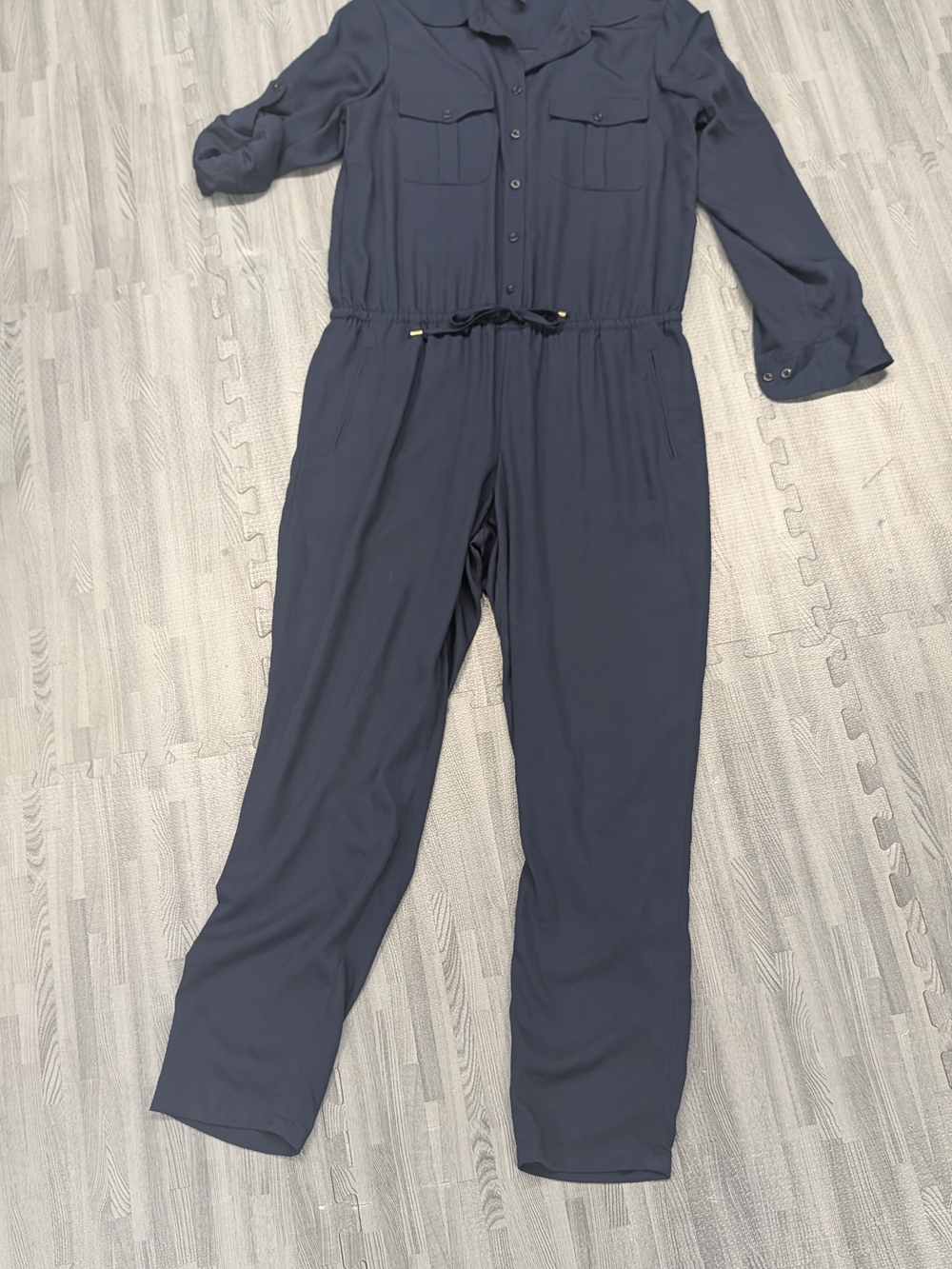 Ralph Lauren Navy Button-Front Jumpsuit with Waist Tie - Picture 3 of 7